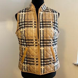 Karen Scott Sport Vest Jacket.  Gold White Black Plaid. Size PM